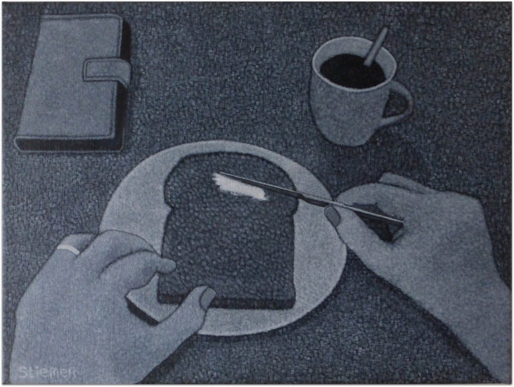 Ontbijt met smartphone en koffie